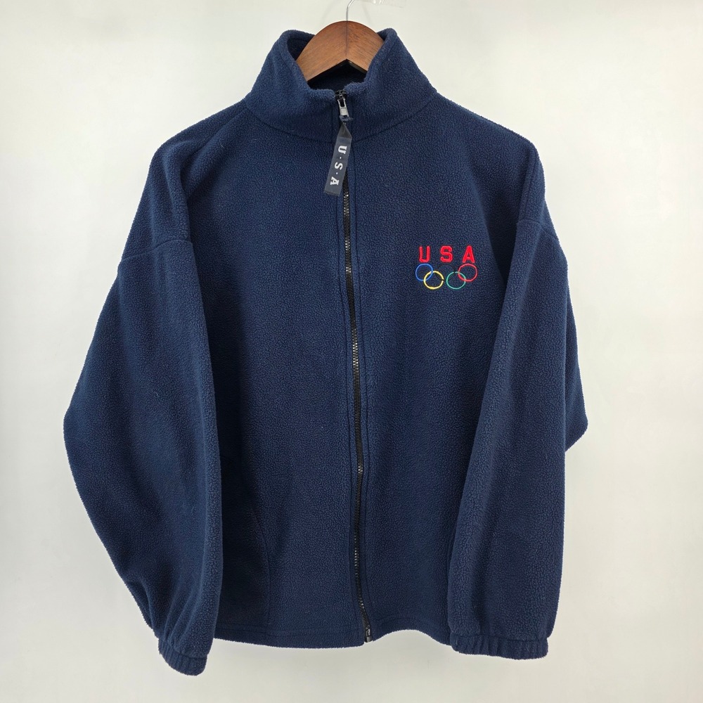 Vintage‎ USA Olympic Games Navy Blue Full Zip Fleece Jacket Medium USA Made